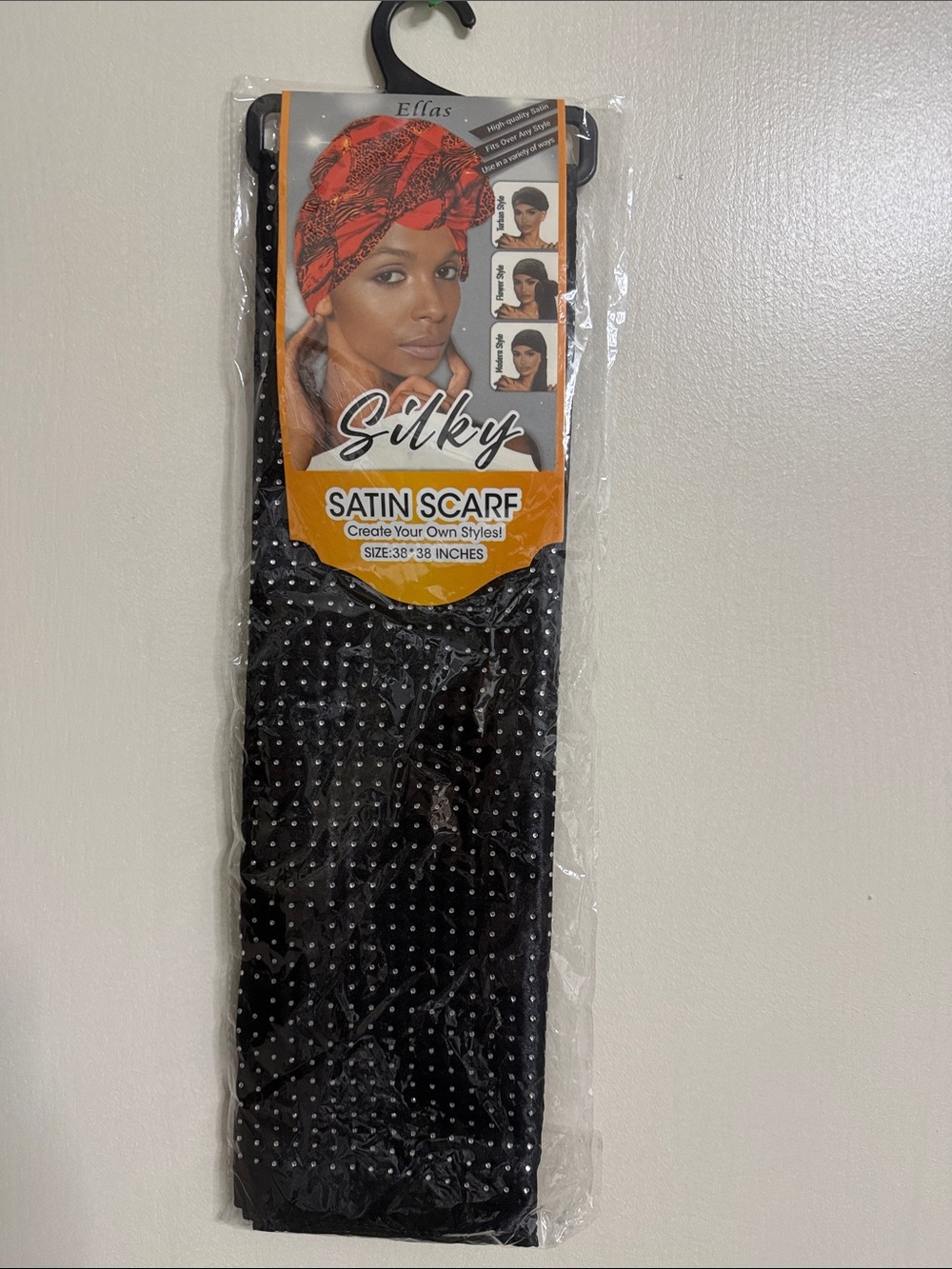 Ella Satin Scarf in Black with Silver Dots